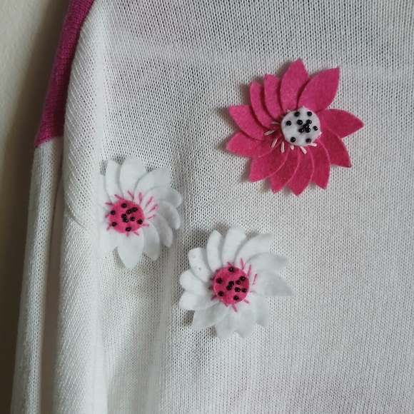 TERAZZO Cardigan L 3D Flowers Daisy Checked Knit Sweater Button Down FLAW - Picture 10 of 12